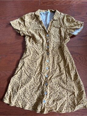 Madewell Mustard Yellow Button-Front Floral Dress size 6